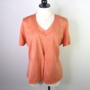 New Requirements Women's L Embroidered Lace Layered Short-Sleeve Knit Sweater